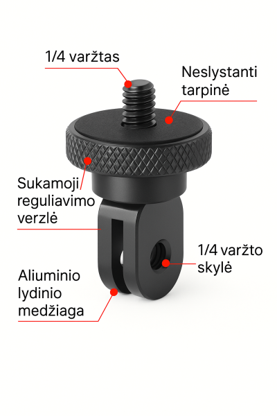Aliuminio lydinio 1/4 colio adapteris GoPro laikik