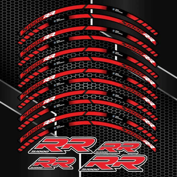 BMW S1000RR ratlankių lipdukų rinkinys raudonos juostos