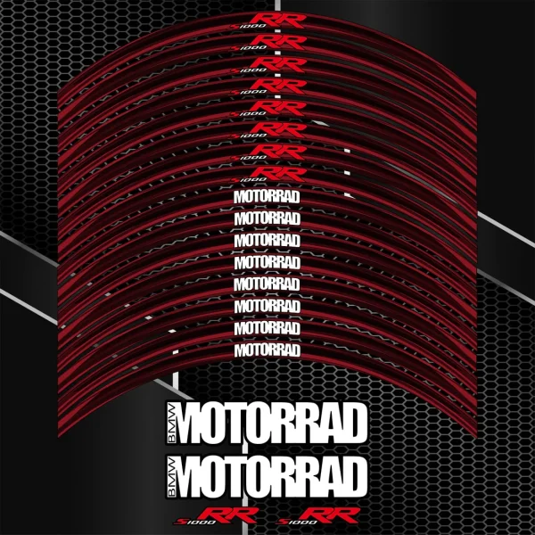 BMW S1000RR ratlankių lipdukai – juoda raudona 20vnt