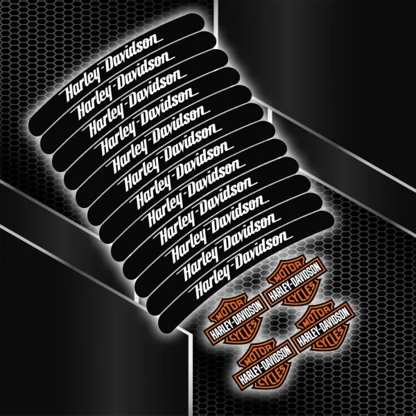 Harley-Davidson juodų ratlankių lipdukai – 16vnt juostelių rinkinys
