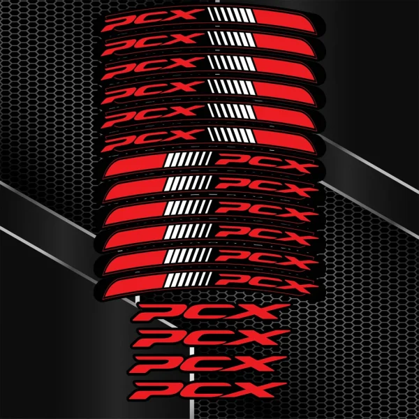 Honda PCX motorolerio ratlankių lipdukai, raudona