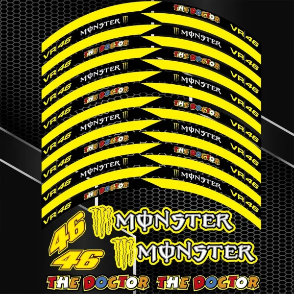 Monster VR46 motociklo ratlankių lipdukai