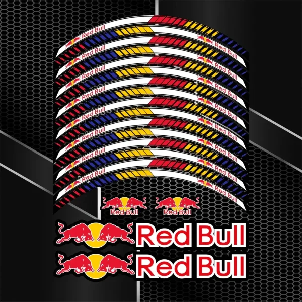 RedBull stiliaus motociklo ratlankių lipdukų komplektas